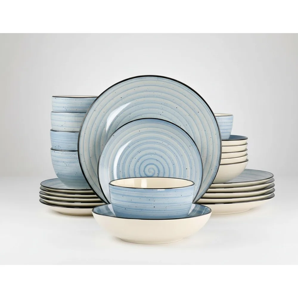 24-Piece Light Blue Stoneware Dinnerware Set for 6, Dishwasher & Microwave Safe, Elegant Swirl Design
24-Piece Light Blue Stoneware Dinnerware Set for 6, Dishwasher & Microwave Safe, Elegant Swirl Design