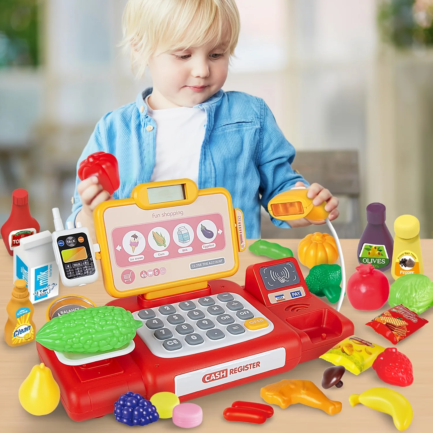 Simulation Supermarket Cash Register Toy Set for Kids Play House Educational Grocery Store Role Play Kit with Scanner
Simulation Supermarket Cash Register Toy Set for Kids Play House Educational Grocery Store Role Play Kit with Scanner