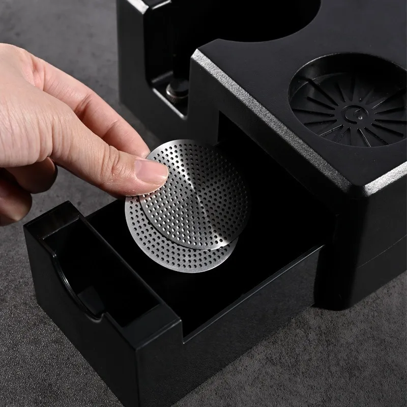 Black Espresso Tamping Station with Drawer for 51mm 53mm 58mm Coffee Tamper, Adjustable Height, Stainless Steel
Black Espresso Tamping Station with Drawer for 51mm 53mm 58mm Coffee Tamper, Adjustable Height, Stainless Steel