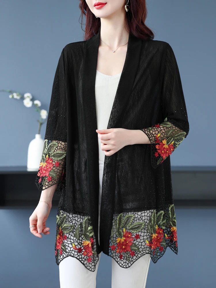 Embroidery Sweater Women Spring Summer 2024 Women Clothing Half Sleeve Sweater Cardigan Solid Black Mesh Cardigans
Embroidery Sweater Women Spring Summer 2024 Women Clothing Half Sleeve Sweater Cardigan Solid Black Mesh Cardigans
