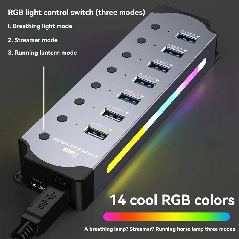 Концентратор A76F-USB 3.0, 7-портовый концентратор RGB со светодиодной лентой, динамические режимы, переключатели, алюминиевый корпус-концентратор для ПК, ноутбуков, вилка европейского стандарта
Концентратор A76F-USB 3.0, 7-портовый концентратор RGB со светодиодной лентой, динамические режимы, переключатели, алюминиевый корпус-концентратор для ПК, ноутбуков, вилка европейского стандарта