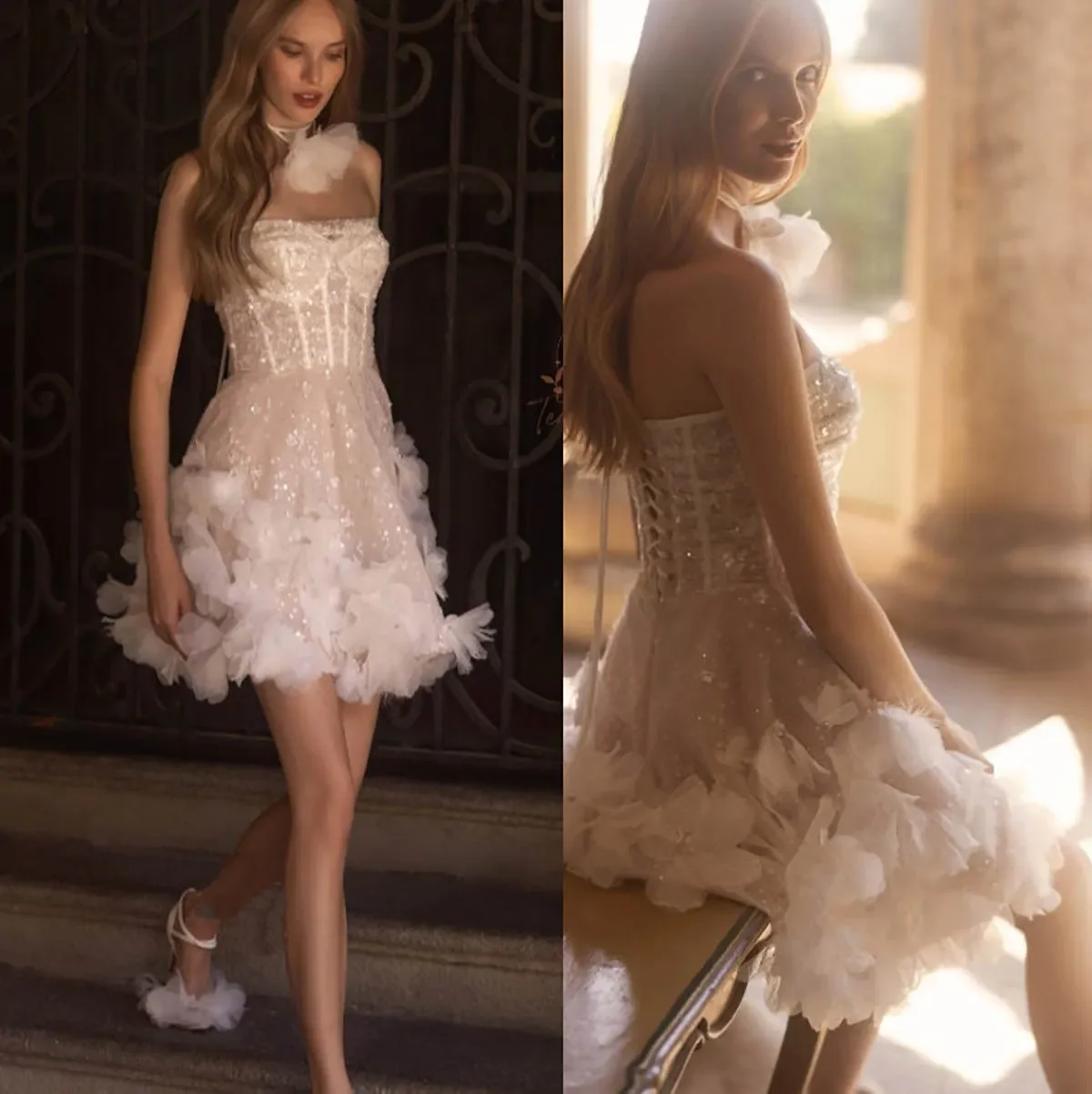 Customized Stylish Mini Short Sparkly Prom Dress Sexy Strapless Strapless Backless 3D Floral Frilly Special Ocn Evening Dress
Customized Stylish Mini Short Sparkly Prom Dress Sexy Strapless Strapless Backless 3D Floral Frilly Special Ocn Evening Dress