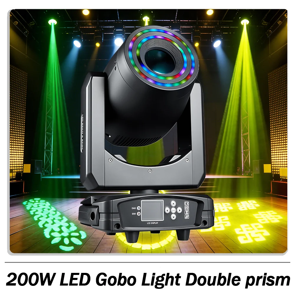 New 200W LED patterned beam moving head light with Double ring Double prism six line prisms effect DMX512 for DJ Disco party bar
New 200W LED patterned beam moving head light with Double ring Double prism six line prisms effect DMX512 for DJ Disco party bar