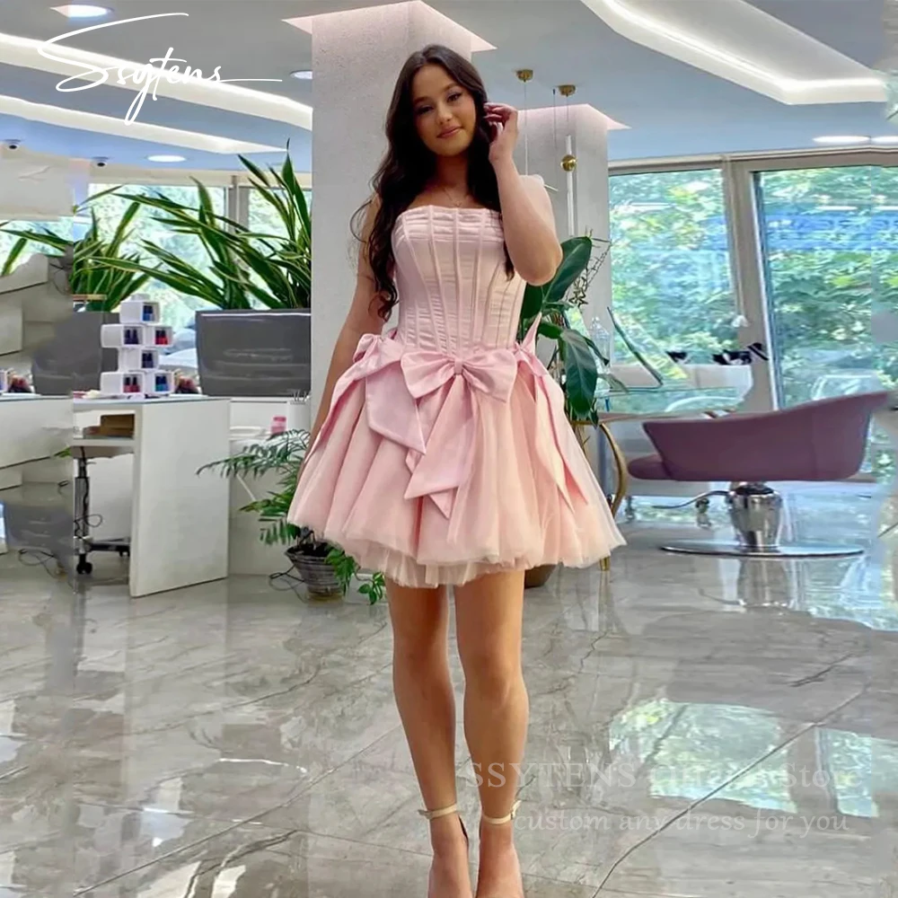 SSYTENS Satin/Tulle Short Prom Dresses A-Line Strapless Birthday Party Gown Bow Pink Mini Homecoming Evening Dresses Customized
SSYTENS Satin/Tulle Short Prom Dresses A-Line Strapless Birthday Party Gown Bow Pink Mini Homecoming Evening Dresses Customized