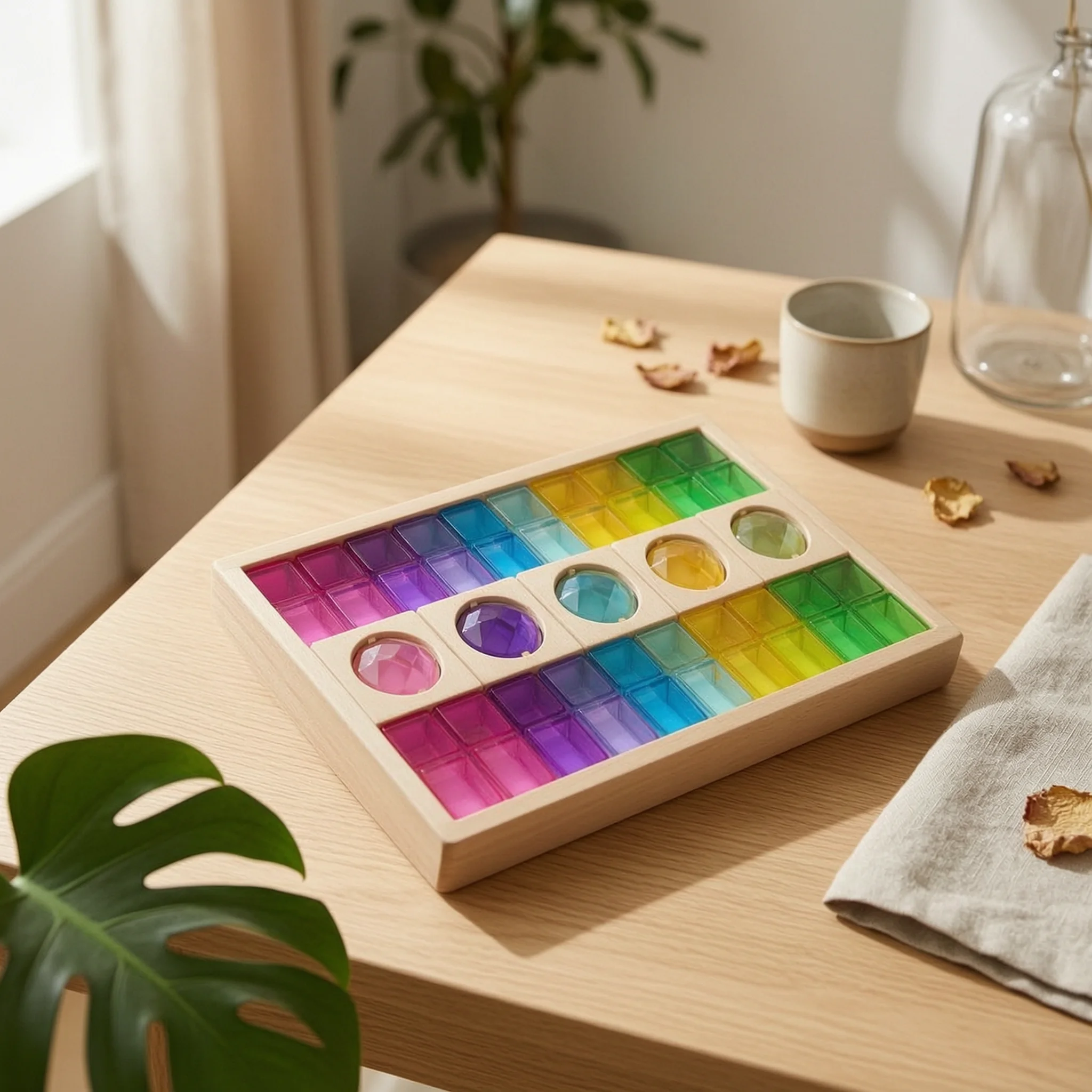 Acrylic Gemstone Building Block Toy Crystal Type Wood Frame Block Tray Rainbow Acrylic Blocks Inset Pieces Kids Play Item
Acrylic Gemstone Building Block Toy Crystal Type Wood Frame Block Tray Rainbow Acrylic Blocks Inset Pieces Kids Play Item