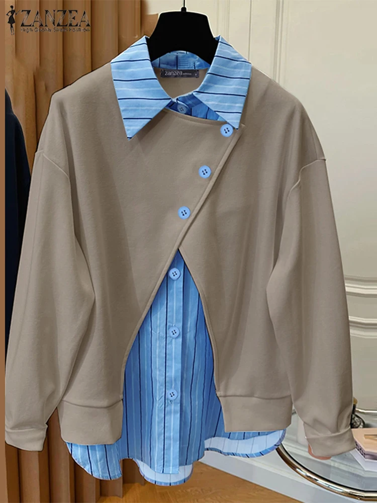 Women Fake 2PCS Blouse ZANZEA Fashion Long Sleeve Lapel Shirt Office Lady Korean Colorblock Tops Casual Loose Buttons Blusas
Women Fake 2PCS Blouse ZANZEA Fashion Long Sleeve Lapel Shirt Office Lady Korean Colorblock Tops Casual Loose Buttons Blusas