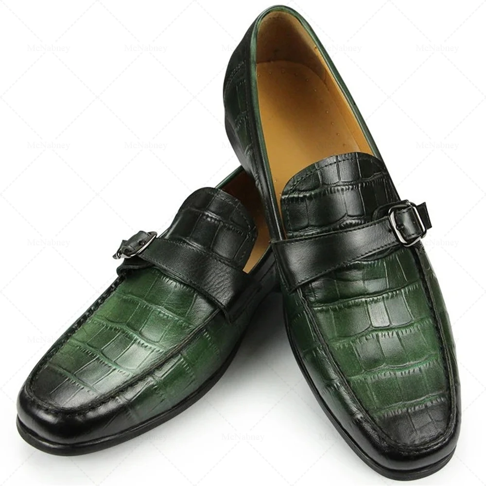 Green Crocodile Pattern Leather Monk Strap Loafers Double Buckle Pointed Toe Business Formal Dress Men Shoes for Office Wedding
Green Crocodile Pattern Leather Monk Strap Loafers Double Buckle Pointed Toe Business Formal Dress Men Shoes for Office Wedding