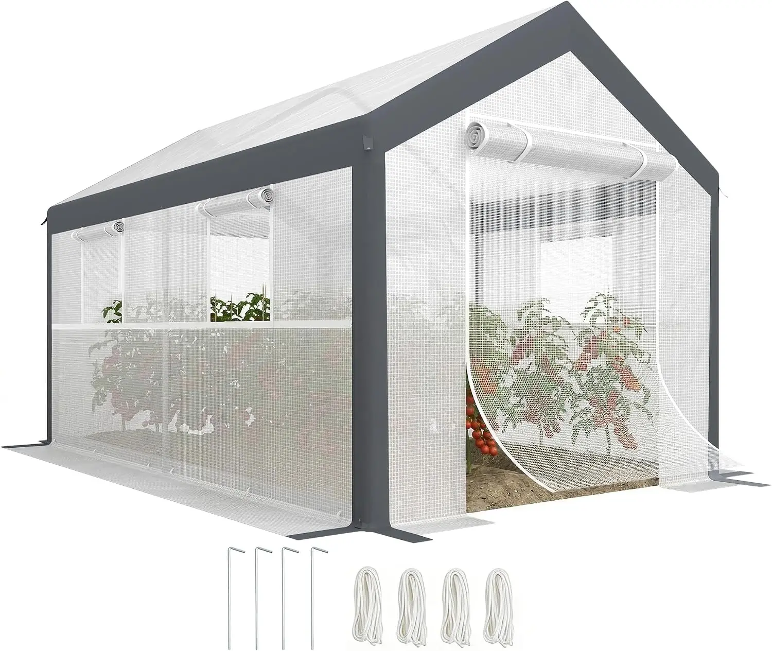 Walk In Outdoor Tunnel Greenhouse With PE Cover, Heavy Duty Steel Frame Plant Nursery For Backyard Garden Flowers Vegetables Tropical Plants, Two Zipper Doors and Four Windows, White
Walk In Outdoor Tunnel Greenhouse With PE Cover, Heavy Duty Steel Frame Plant Nursery For Backyard Garden Flowers Vegetables Tropical Plants, Two Zipper Doors and Four Windows, White