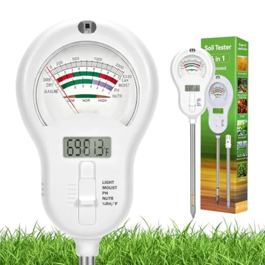 6-in-one Soil Test Kit-Soil Moisture Meter/PH Meter/Fertility/Sunlight Intensity Soil Tester, LCD Air HygrometerandTemperature
6-in-one Soil Test Kit-Soil Moisture Meter/PH Meter/Fertility/Sunlight Intensity Soil Tester, LCD Air HygrometerandTemperature