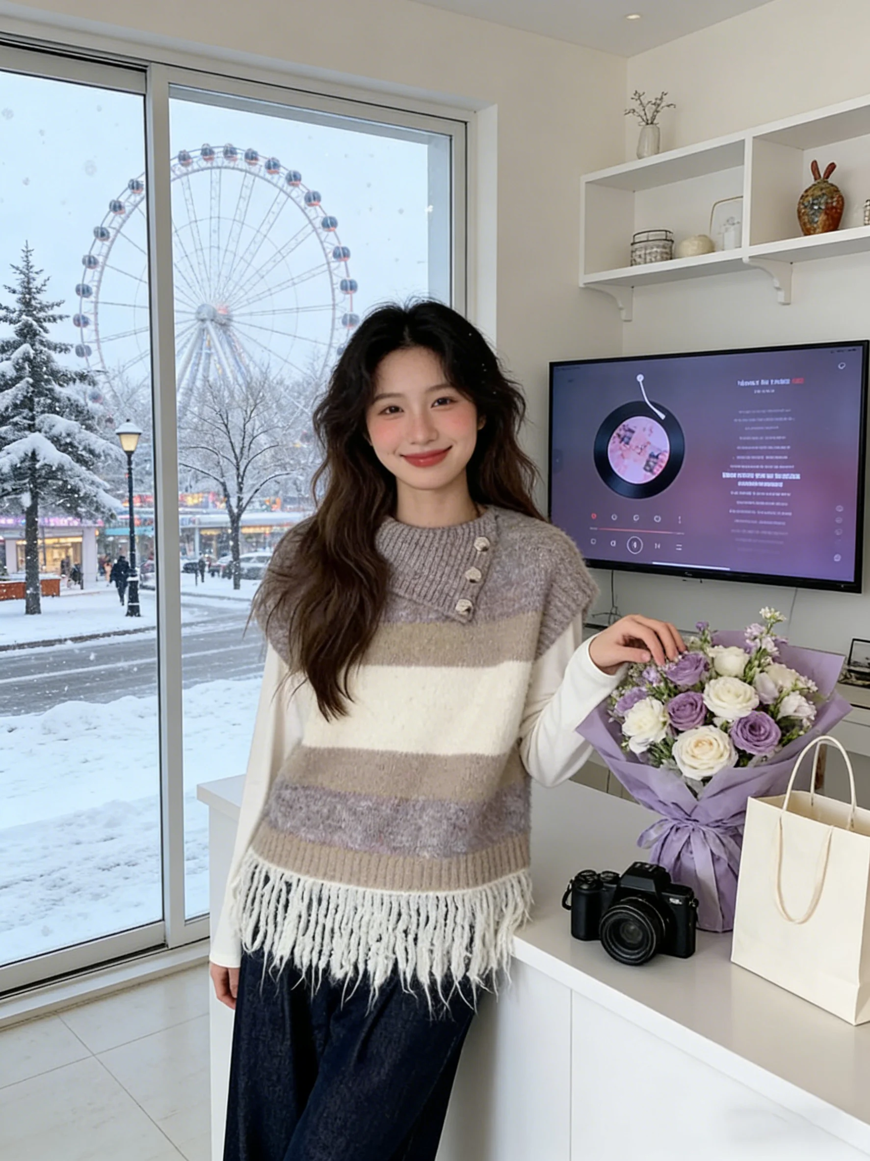 Gentle Wind Color Block Stripe Knitted Sweater Women's Spring Autumn Loose Fit Long Sleeve Faux Fur Trim Vest Layering Top
Gentle Wind Color Block Stripe Knitted Sweater Women's Spring Autumn Loose Fit Long Sleeve Faux Fur Trim Vest Layering Top