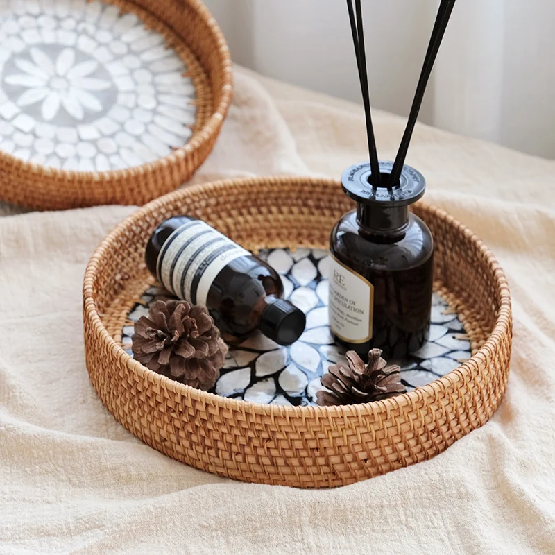 Handmade Natural Shell Rattan Trays Decorative For Candles Organizer Bathroom Round Storage Box Trays For Serving Food Bread
Handmade Natural Shell Rattan Trays Decorative For Candles Organizer Bathroom Round Storage Box Trays For Serving Food Bread