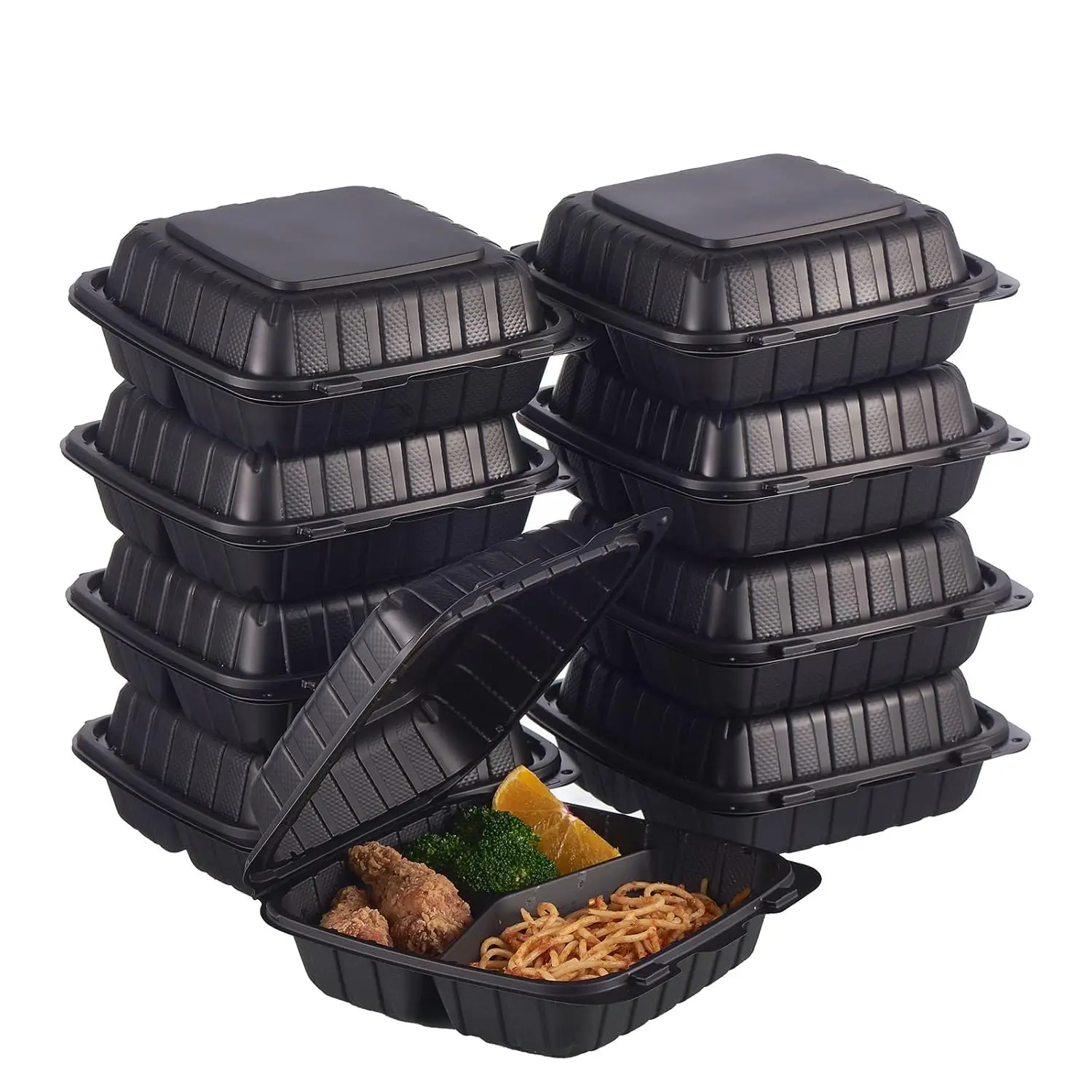 8x8" 3-Compartment Plastic Clamshell Takeout Trays with Secure Snap Lid for Pasta Salad Sandwich
8x8" 3-Compartment Plastic Clamshell Takeout Trays with Secure Snap Lid for Pasta Salad Sandwich