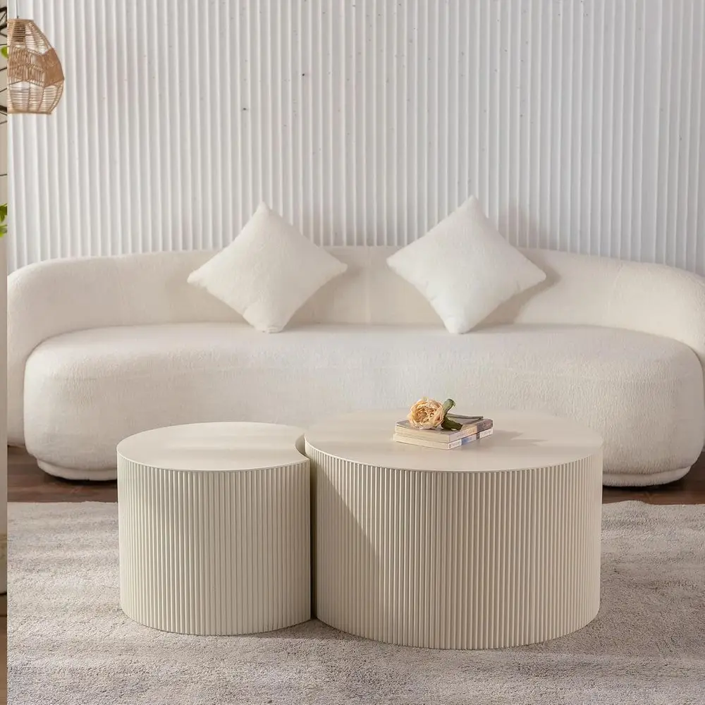 Round Coffee Table Set for 2, Wooden Circle Drum Style, Living Room, No Assembly, Beige
Round Coffee Table Set for 2, Wooden Circle Drum Style, Living Room, No Assembly, Beige