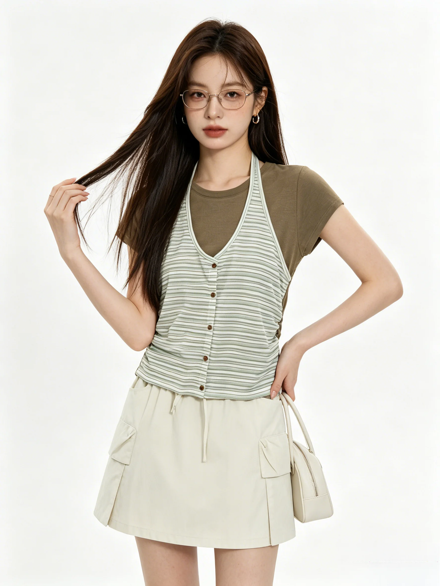Xinmon Vintage Workwear Set round Neck T-Shirt And Halter Neck Skirt Breathable Lightweight Summer Fashion Women's Ensemble
Xinmon Vintage Workwear Set round Neck T-Shirt And Halter Neck Skirt Breathable Lightweight Summer Fashion Women's Ensemble