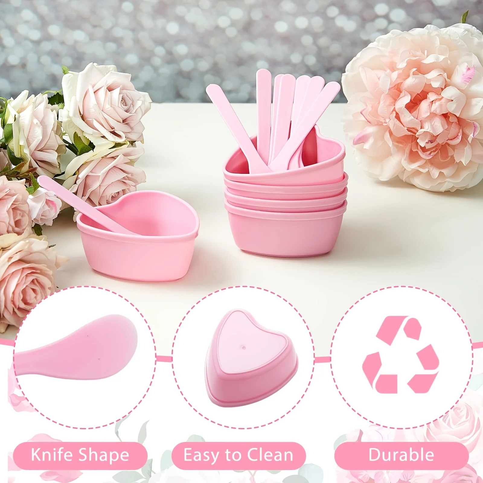 6-piece Pink Heart Shaped Facial Mask Mixing Bowl with Scraper Plastic DIY Skin Care Tool, Suitable for Family and Salon
6-piece Pink Heart Shaped Facial Mask Mixing Bowl with Scraper Plastic DIY Skin Care Tool, Suitable for Family and Salon