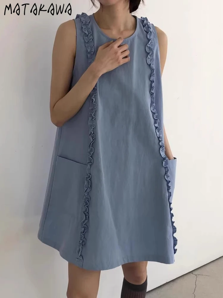 Matakawa Women Dresses Double Pockets Ruffles Loose Spring Summer Mini Dress Solid Elegant Korean Fashion Sweet Vestidos Mujer
Matakawa Women Dresses Double Pockets Ruffles Loose Spring Summer Mini Dress Solid Elegant Korean Fashion Sweet Vestidos Mujer