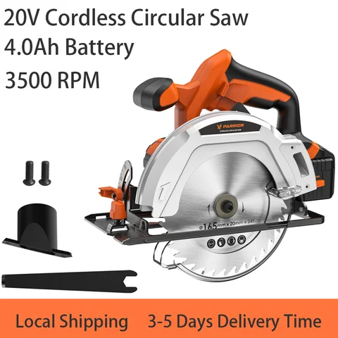 20V Cordless Circular Saw 6-1/2 Inch Blade 3500 RPM Handheld Compact Saw With 4.0Ah Battery & Fast Charger, Adjustable Cutting Depth 0-45°/90° Dust Extraction Design For Woodworking Construction DIY Cutting