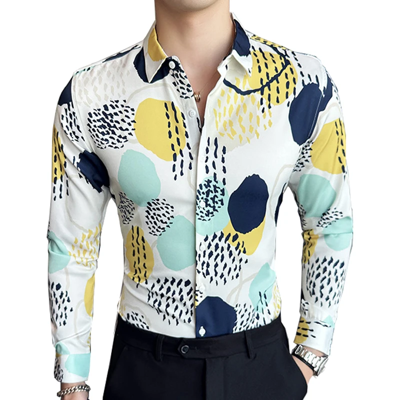 Рубашка мужская с длинным рукавом, модная блузка Slim Fit в британском стиле, с винтажным принтом, на пуговицах, для ночного клуба, осень
Рубашка мужская с длинным рукавом, модная блузка Slim Fit в британском стиле, с винтажным принтом, на пуговицах, для ночного клуба, осень
