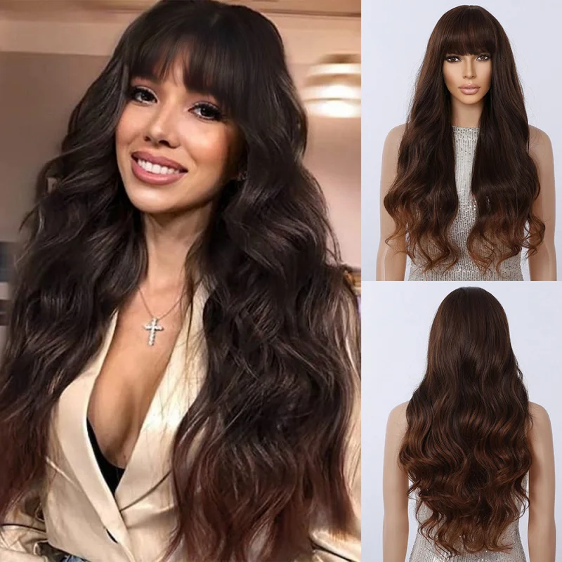 Women's daily use straight bangs gradient brown , rose net synthetic high-temperature fiber wig
Women's daily use straight bangs gradient brown , rose net synthetic high-temperature fiber wig