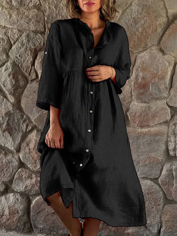 Solid Button Black White Long Dress Female Party Vestidos Linen Loose Shirt Dress Women Summer Fashion Casual Streetwear 2023
Solid Button Black White Long Dress Female Party Vestidos Linen Loose Shirt Dress Women Summer Fashion Casual Streetwear 2023