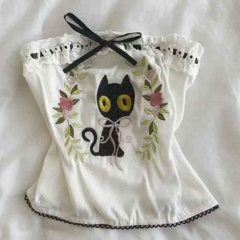 Sweet Summer Popular Strapless Tank Tops Exquisite Embroidery Cute Cat Whit Flower Design Women Clothes Y2k High Street Tops
Sweet Summer Popular Strapless Tank Tops Exquisite Embroidery Cute Cat Whit Flower Design Women Clothes Y2k High Street Tops