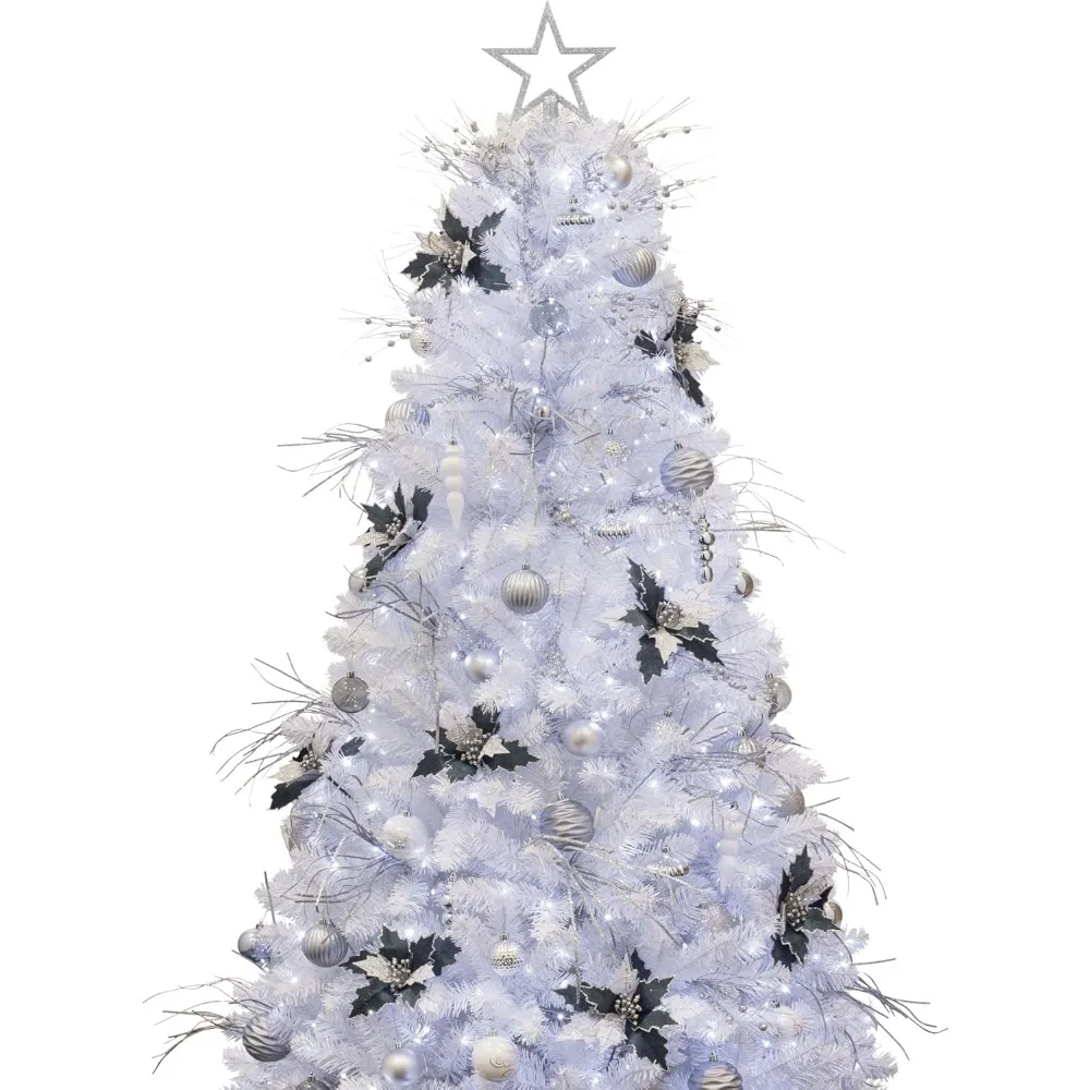 White Christmas Tree with Ornaments and Lights Remote and Timer Silver and Blue Christmas Decorations.
White Christmas Tree with Ornaments and Lights Remote and Timer Silver and Blue Christmas Decorations.
