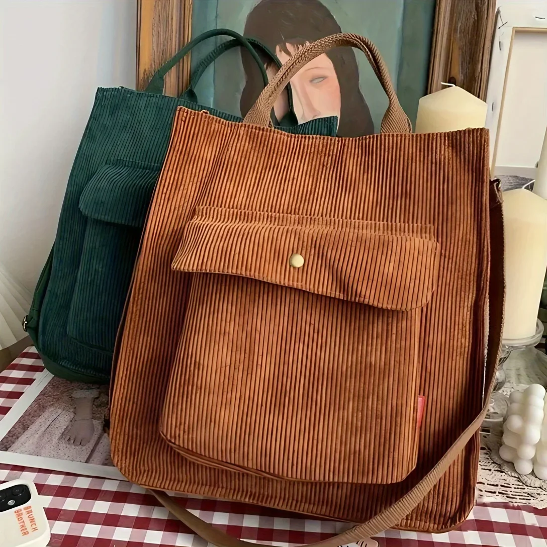 Women's Vintage Corduroy Tote Bag Stylish Multiple External Pockets Shoulder Bag Soft Large Capacity Commuting Handbag
Women's Vintage Corduroy Tote Bag Stylish Multiple External Pockets Shoulder Bag Soft Large Capacity Commuting Handbag