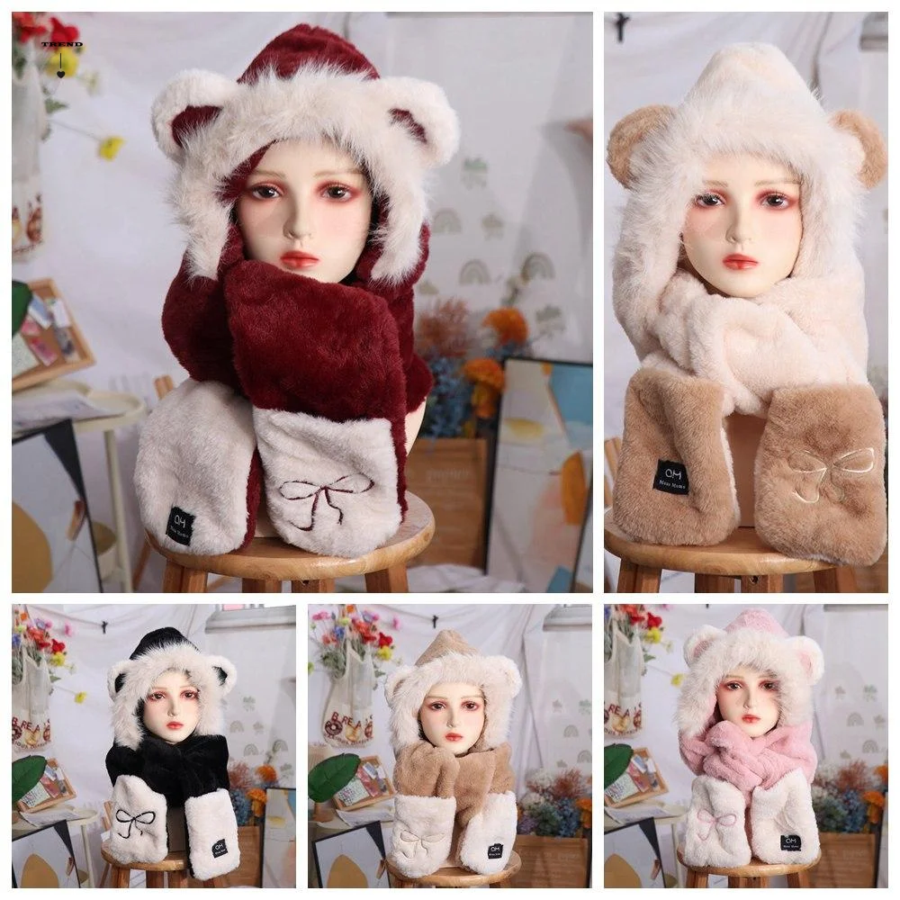 Fashion Cute Bear Ears Plush Hat Cartoon Embroidery Bow Scarf Hat Glove for Women Casual Earmuff Furry Scarf Cap Set Outdoor
Fashion Cute Bear Ears Plush Hat Cartoon Embroidery Bow Scarf Hat Glove for Women Casual Earmuff Furry Scarf Cap Set Outdoor