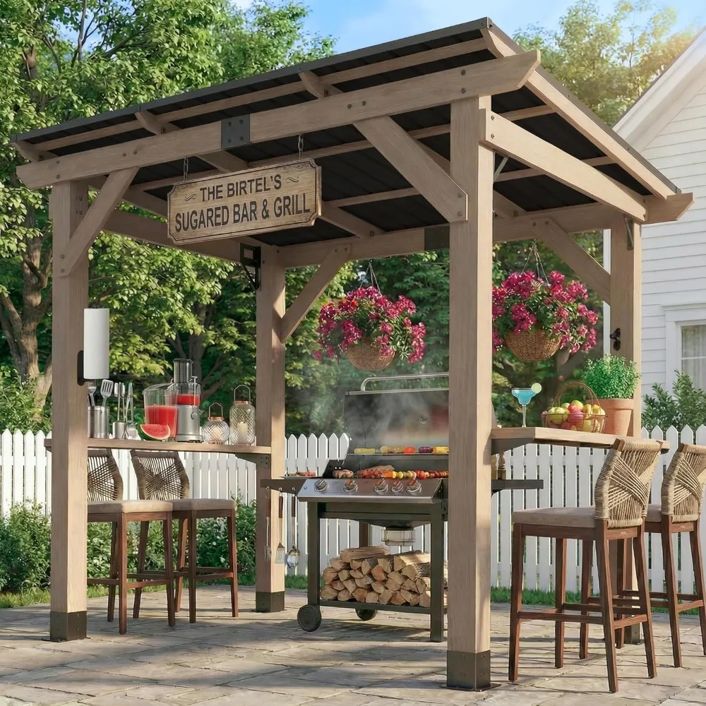 8x6 Cedar BBQ Gazebo w Side Shelves Paper Holder Bottle Opener Steel Roof Patio Backyard Garden, Customized
8x6 Cedar BBQ Gazebo w Side Shelves Paper Holder Bottle Opener Steel Roof Patio Backyard Garden, Customized