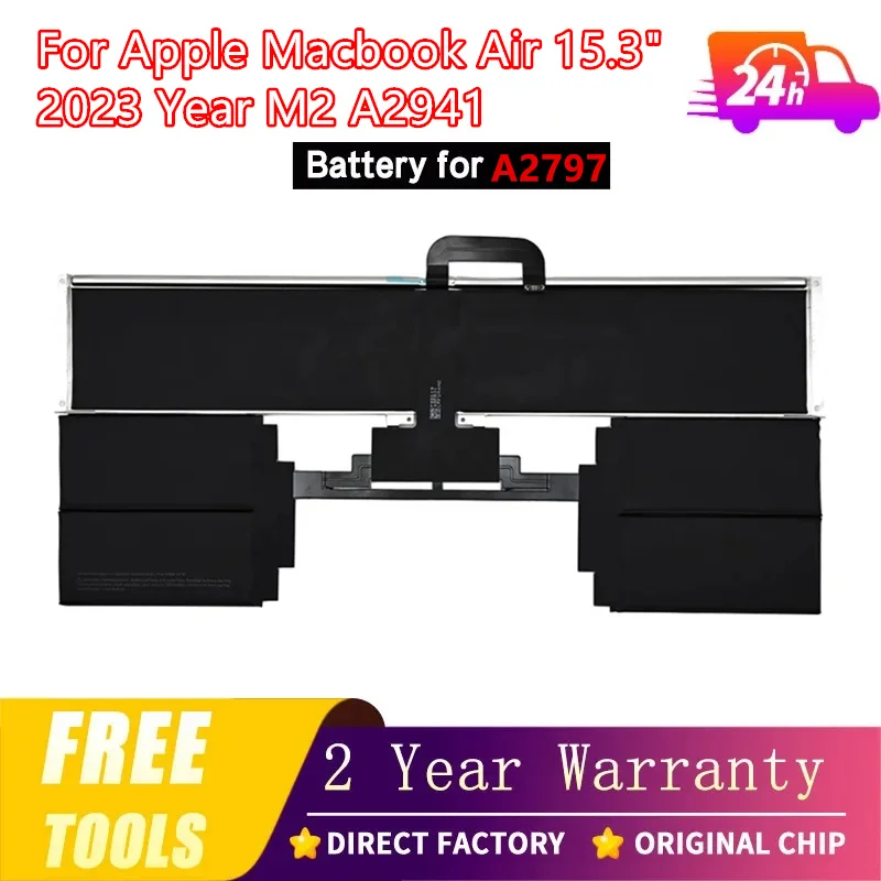 Laptop A2797 Battery for APPLE MacBook Air 15.3" M2 Chip 2023 A2941 11.55V 66.53WH/5762mA Replacement Batteria with Repair Tools
Laptop A2797 Battery for APPLE MacBook Air 15.3" M2 Chip 2023 A2941 11.55V 66.53WH/5762mA Replacement Batteria with Repair Tools