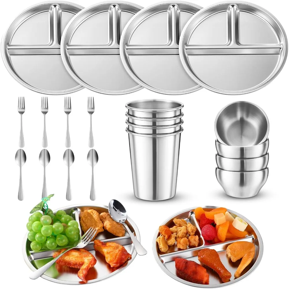 20-Piece Stainless Steel Dinnerware Set: 4 Plates, 4 Bowls, 4 Cups, 4 Spoons, 4 Forks - Dishwasher Safe and Durable
20-Piece Stainless Steel Dinnerware Set: 4 Plates, 4 Bowls, 4 Cups, 4 Spoons, 4 Forks - Dishwasher Safe and Durable