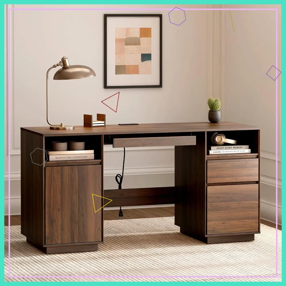 59" Farmhouse Executive Desk with Charging Station, Keyboard Tray, File Drawer & Storage Cabinet
59" Farmhouse Executive Desk with Charging Station, Keyboard Tray, File Drawer & Storage Cabinet