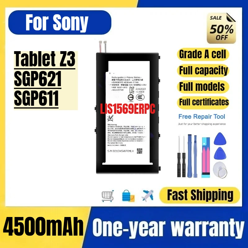 LIS1569ERPC for Sony Tablet Z3/SGP621/SGP611 Tablet Battery Igh Quality High Capacity Battery Replacement Bateria with Tools
LIS1569ERPC for Sony Tablet Z3/SGP621/SGP611 Tablet Battery Igh Quality High Capacity Battery Replacement Bateria with Tools
