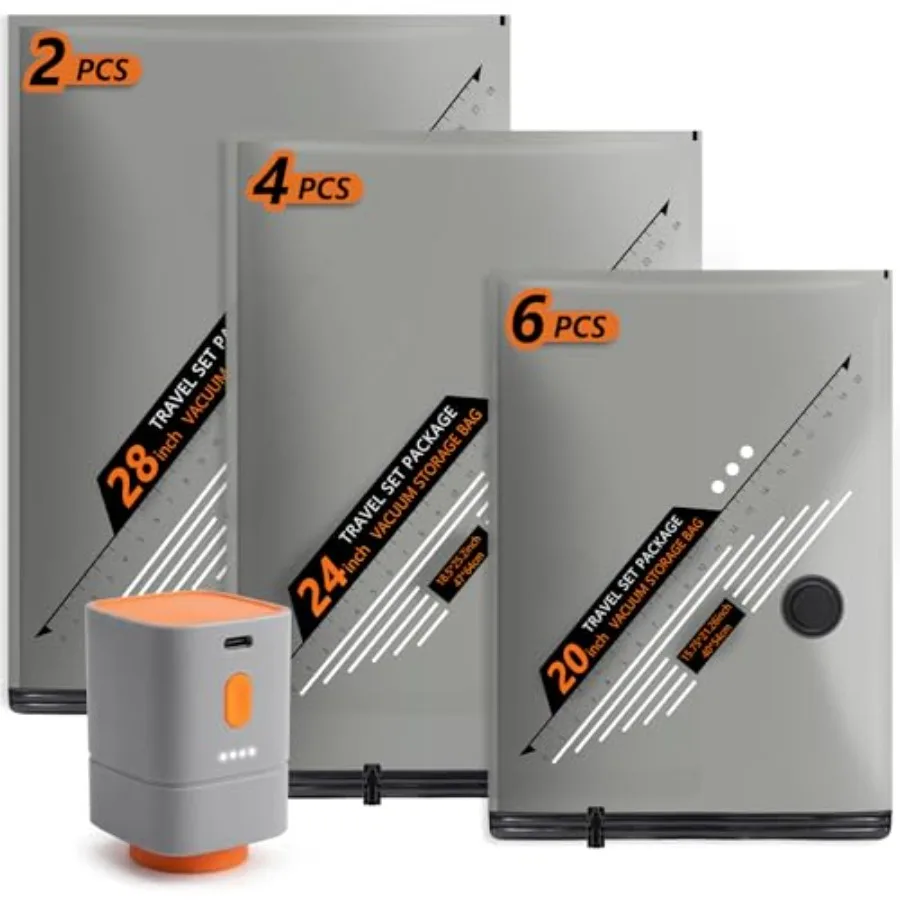 Rechargeable Wireless Pump Travel Vacuum Bags Set, Vacuum Storage Bags Portable Space Saver Bags for Travel, Home, Vacuum Compr
Rechargeable Wireless Pump Travel Vacuum Bags Set, Vacuum Storage Bags Portable Space Saver Bags for Travel, Home, Vacuum Compr
