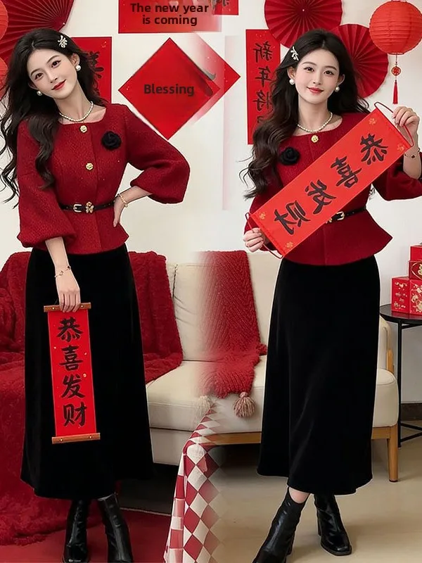 Retro Faion New Year's Robe 2025 Autumn Winter New Sle Slim Lantern Sve Top f Skirt Two Piece Set Women's Clothing
Retro Faion New Year's Robe 2025 Autumn Winter New Sle Slim Lantern Sve Top f Skirt Two Piece Set Women's Clothing