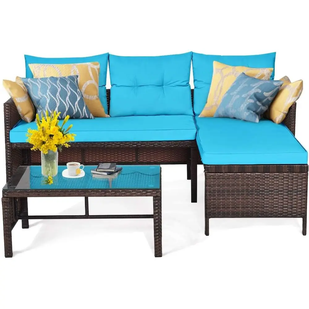 Rattan Wicker Patio Conversation Set, Outdoor Sofa Table Set with Steel Frame & Seat Cushion, Porch Furniture Set for Garden Law
Rattan Wicker Patio Conversation Set, Outdoor Sofa Table Set with Steel Frame & Seat Cushion, Porch Furniture Set for Garden Law