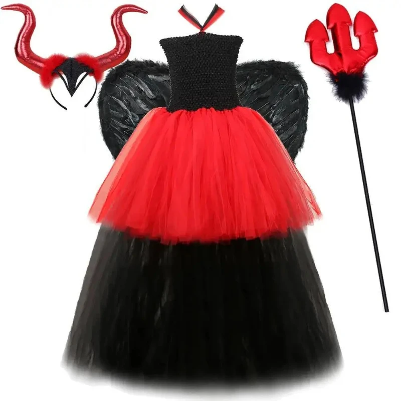 Evil Witch Queen Halloween Fancy Costumes for Girls Red Black Trailing Tutu Outfit for Kids High Low Devil Angel Long Dresses
Evil Witch Queen Halloween Fancy Costumes for Girls Red Black Trailing Tutu Outfit for Kids High Low Devil Angel Long Dresses
