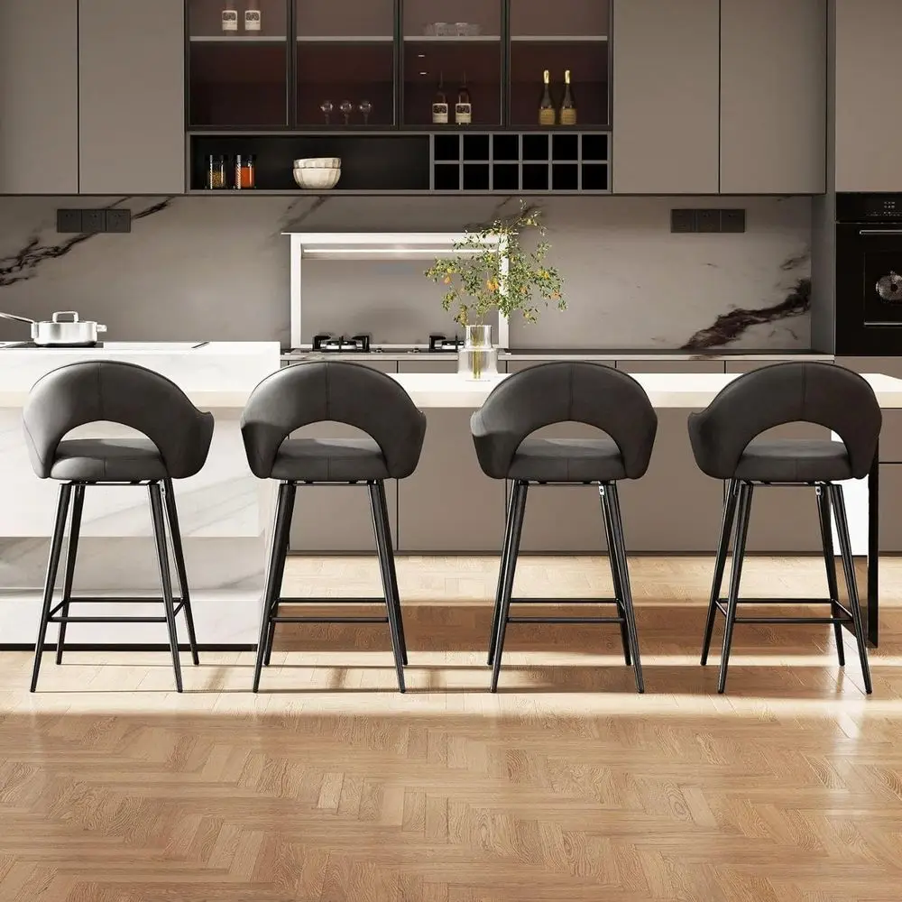 Set of 4 Grey PU Leather Swivel Counter Stools, Open Back, 27 Seat Height, Metal Legs for Kitchen or Home Bar
Set of 4 Grey PU Leather Swivel Counter Stools, Open Back, 27 Seat Height, Metal Legs for Kitchen or Home Bar