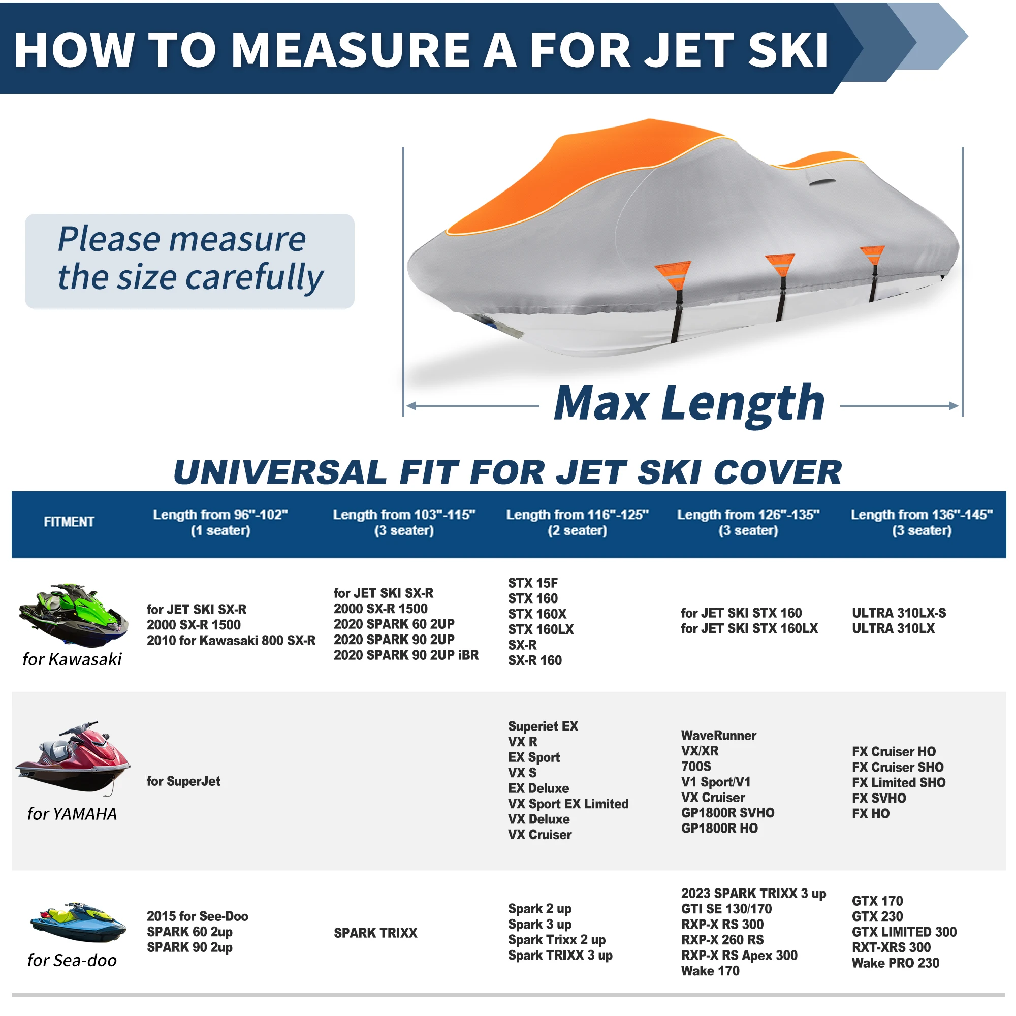 UXCELL for Jet Ski Cover Fit 1/2 Seater 300D Duty Oxford Anti-UV Waterproof Trailerable PWC Cover Fit for Kawasaki Models
UXCELL for Jet Ski Cover Fit 1/2 Seater 300D Duty Oxford Anti-UV Waterproof Trailerable PWC Cover Fit for Kawasaki Models