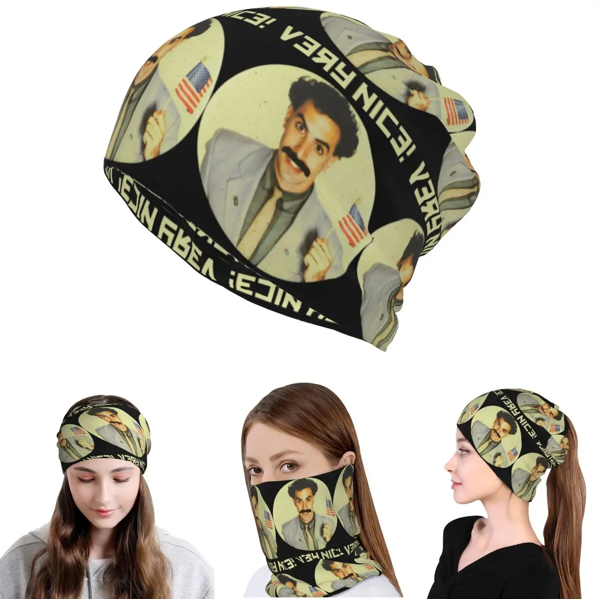 Funny Men Borat Very Nice! Classic Fan Bandana Neck Cover Mask Scarf Multi-use Cycling Scarf Beanies Hat Unisex Adult Winter
Funny Men Borat Very Nice! Classic Fan Bandana Neck Cover Mask Scarf Multi-use Cycling Scarf Beanies Hat Unisex Adult Winter
