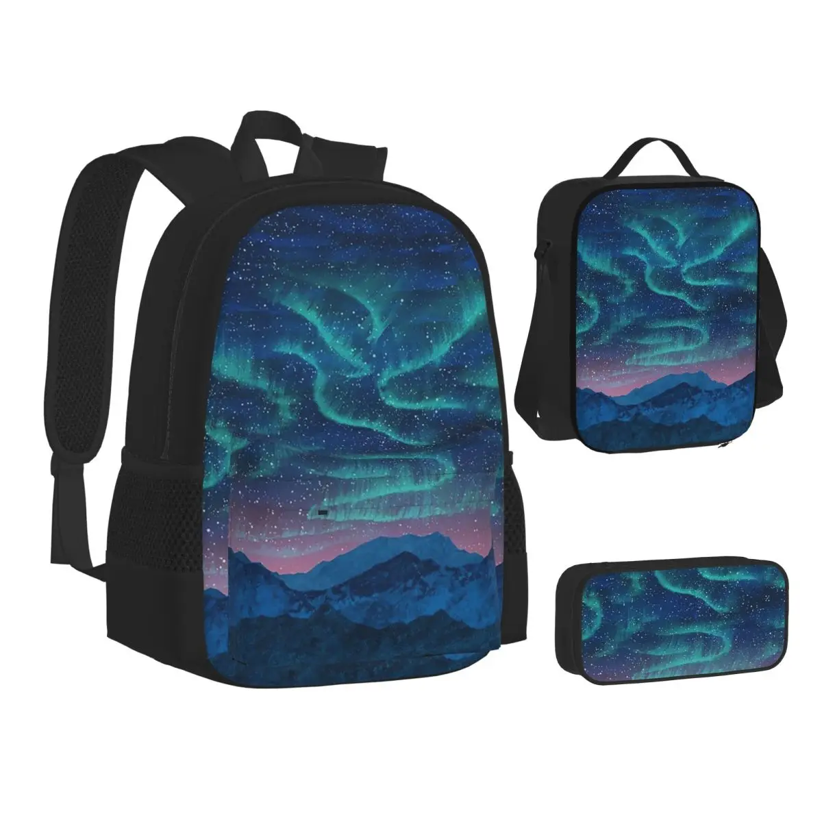 Рюкзаки Aurora Borealis Over Mountain для мальчиков и девочек, школьные сумки для студентов, детский рюкзак, сумка для обеда, сумка для ручек, комплект из трех предметов
Рюкзаки Aurora Borealis Over Mountain для мальчиков и девочек, школьные сумки для студентов, детский рюкзак, сумка для обеда, сумка для ручек, комплект из трех предметов