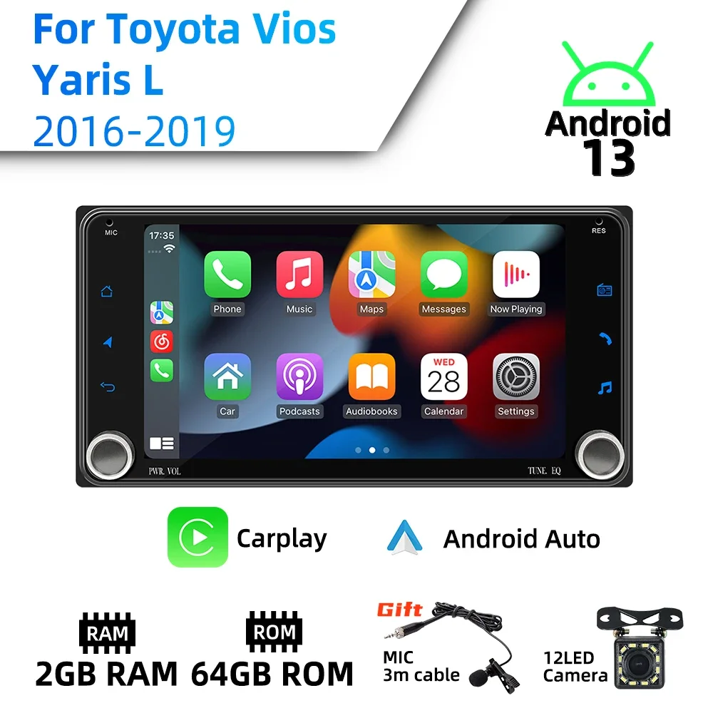 2 Din Android Radio 7" Screen Stereo Wireless Carplay Autoradio Car Multimedia for Toyota Vios Yaris L 2016-2019 Head Unit GPS
2 Din Android Radio 7" Screen Stereo Wireless Carplay Autoradio Car Multimedia for Toyota Vios Yaris L 2016-2019 Head Unit GPS