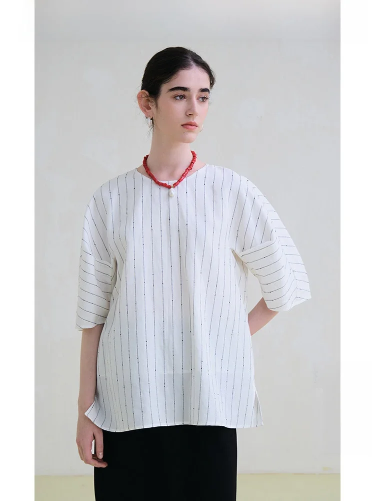 Lp Travel Original Linen Stripe irt Casual Comfortable Women's Faion Top ort Sve round Ne Spring Wear
Lp Travel Original Linen Stripe irt Casual Comfortable Women's Faion Top ort Sve round Ne Spring Wear