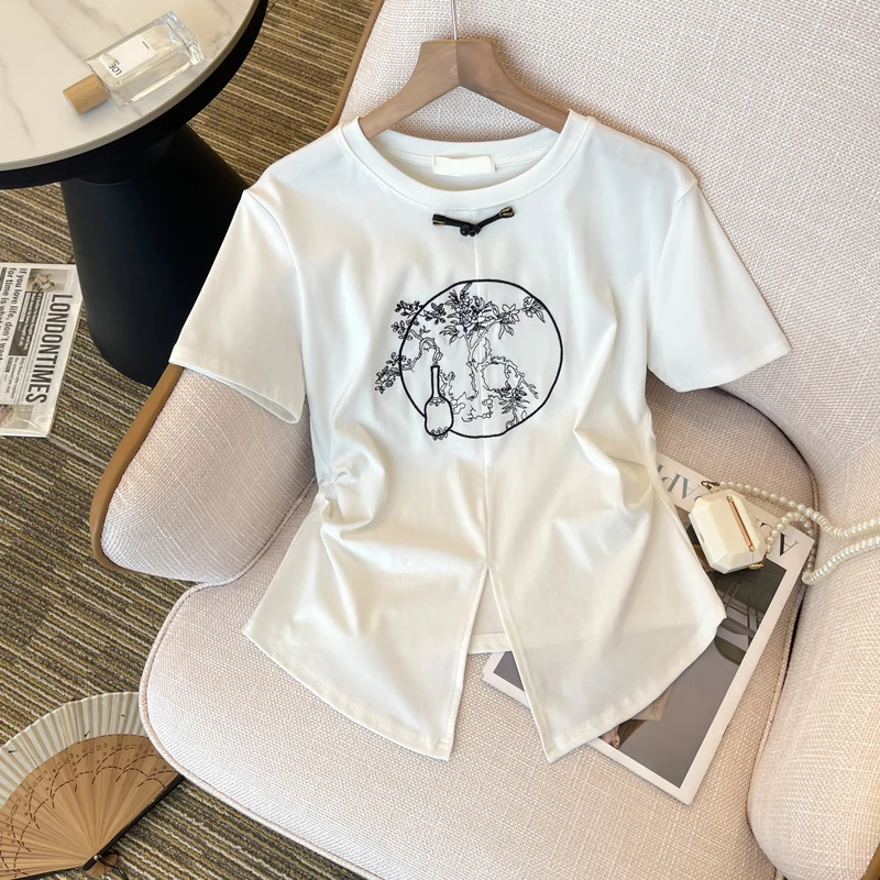 Chinese Style Embroidery Loose basic t shirt summer short Sleeve Simple T-shirts for Women harajuku Kawaii funny student tshirt
Chinese Style Embroidery Loose basic t shirt summer short Sleeve Simple T-shirts for Women harajuku Kawaii funny student tshirt