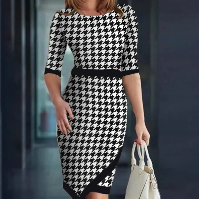 Sexy Women houndstooth Print Sheath Midi Dress 2024 Spring O-Neck Half Sleeve Bag Hip Elegant Dresses Office Bodycon Dresses
Sexy Women houndstooth Print Sheath Midi Dress 2024 Spring O-Neck Half Sleeve Bag Hip Elegant Dresses Office Bodycon Dresses