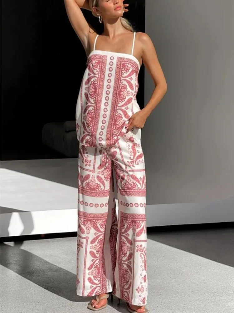 Women Summer New Arrival Wide Leg Pants Two-piece Sets Holiday Leisure Fashion Printing Outfit Sling Top Elegant Ladies Suits
Women Summer New Arrival Wide Leg Pants Two-piece Sets Holiday Leisure Fashion Printing Outfit Sling Top Elegant Ladies Suits