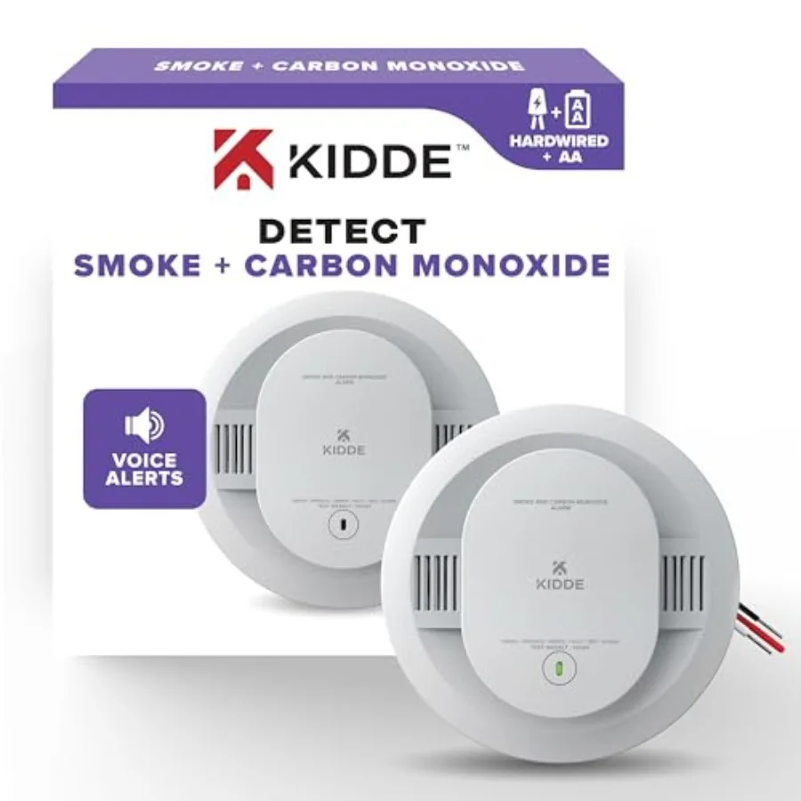 Smoke and Carbon Monoxide Detector for home safety, ABS plastic, white, hardwired with AA battery backup, voice alerts, interco
Smoke and Carbon Monoxide Detector for home safety, ABS plastic, white, hardwired with AA battery backup, voice alerts, interco