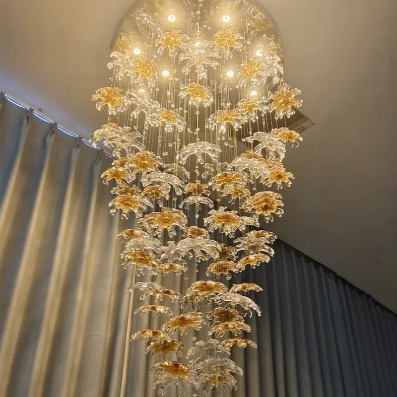 Hanging stairs crystal petal chandelier villa lobby main light hotel lobby duplex chandelier
Hanging stairs crystal petal chandelier villa lobby main light hotel lobby duplex chandelier