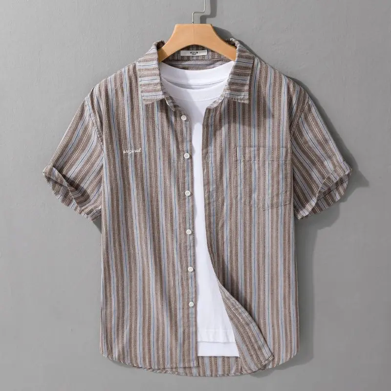 Shirts for Men Striped Short Sleeve Man Shirt with Sleeves Fashion 2025 Korean Popular Clothes Slim Fit Summer Elegant Silk Sale
Shirts for Men Striped Short Sleeve Man Shirt with Sleeves Fashion 2025 Korean Popular Clothes Slim Fit Summer Elegant Silk Sale