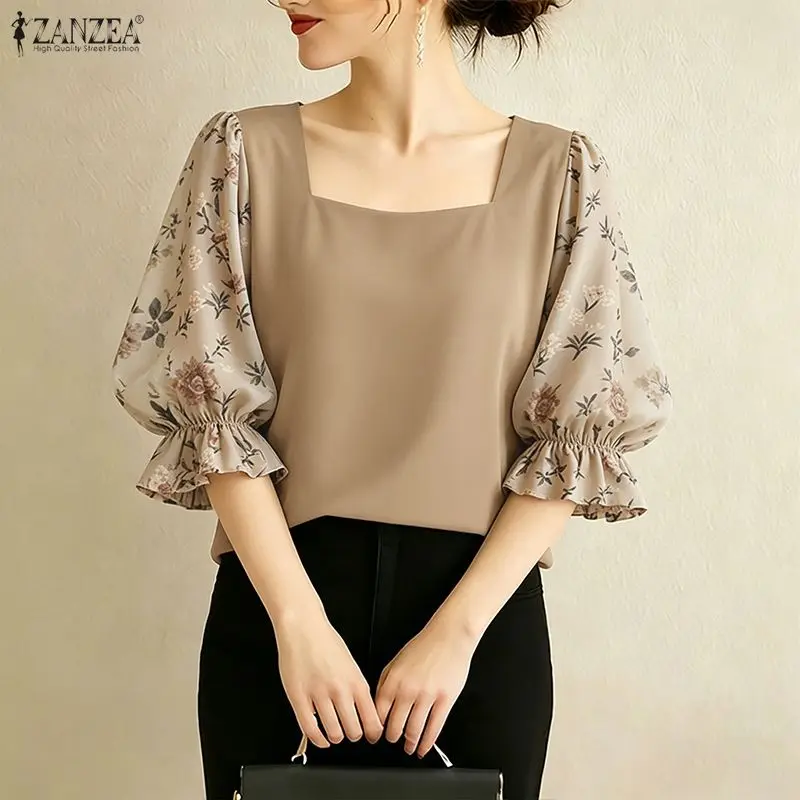 ZANZEA Women Elegant Floral Printed 3/4 Puff Sleeve Blouses Square Neck Patchwork Pullover Tops Summer Casual Blusas de Mujer
ZANZEA Women Elegant Floral Printed 3/4 Puff Sleeve Blouses Square Neck Patchwork Pullover Tops Summer Casual Blusas de Mujer